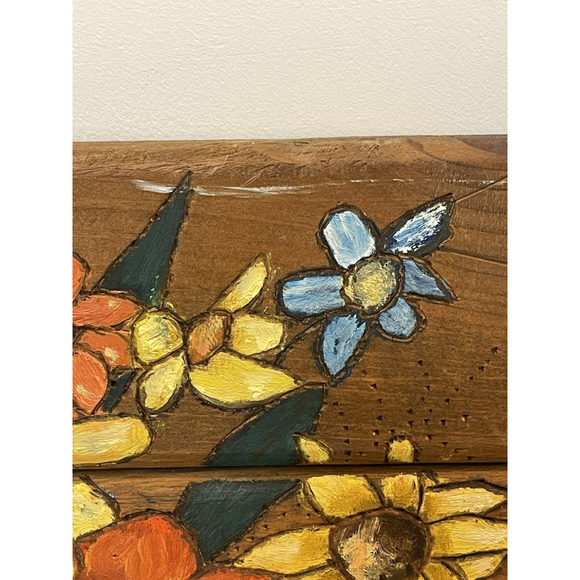 Carved Wood Floral Handmade Folk Art Painting, Mod, Bohemian Signed - Picture 4 of 10